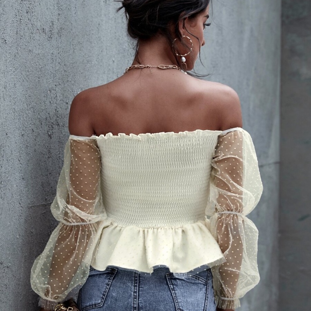 Sheer sleeve off shoulder blouse -CREAM - Picture 5 of 5